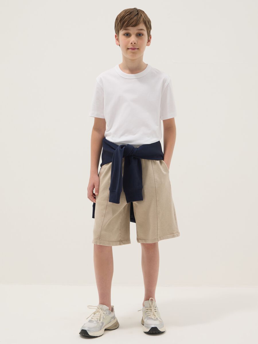 Pantaloni corti in puro cotone beige da ragazzo comfort fit_0