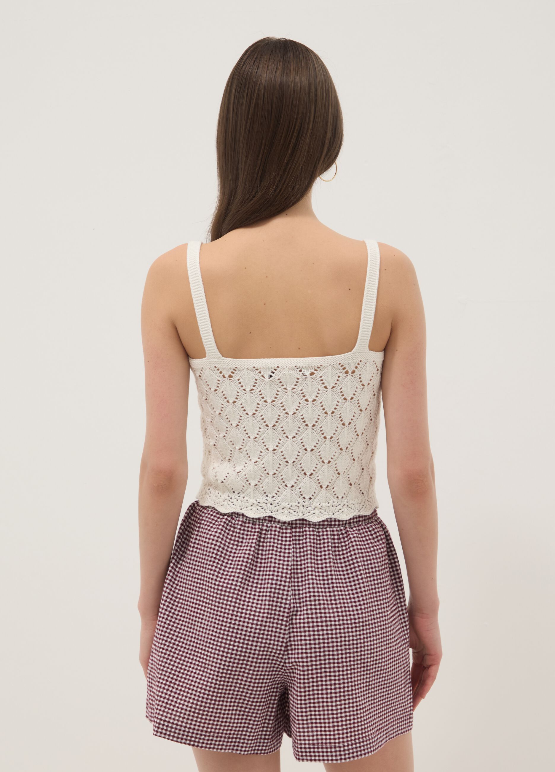 White pure cotton crochet waistcoat, regular fit