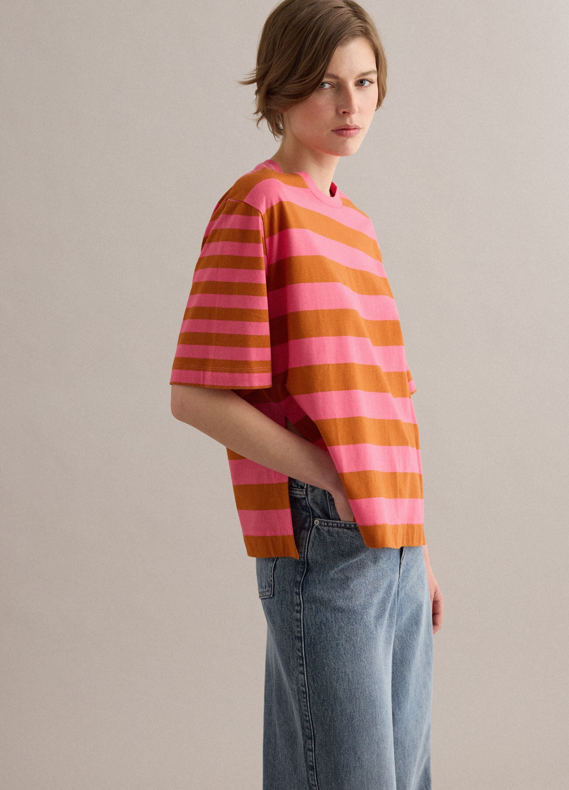 Pink striped pure cotton T-shirt