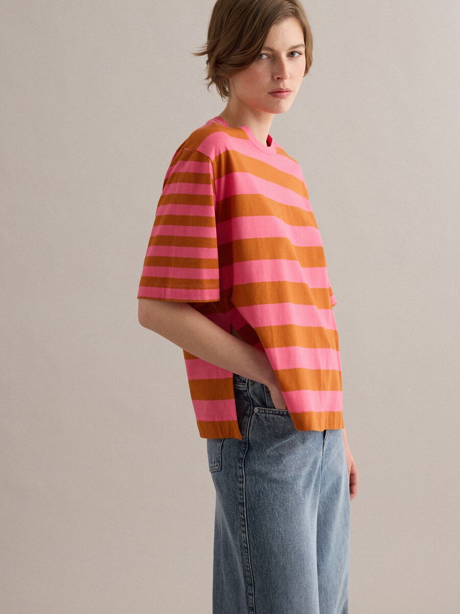 Pink striped pure cotton T-shirt_0