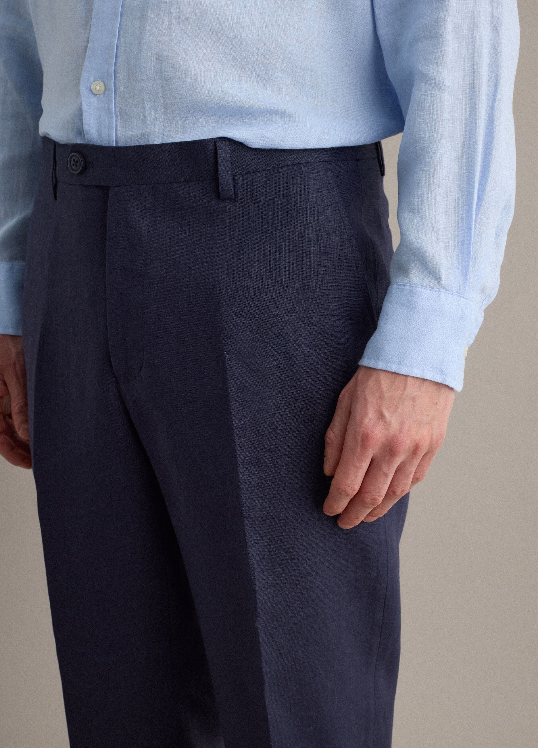 Slim fit blue pure linen trousers