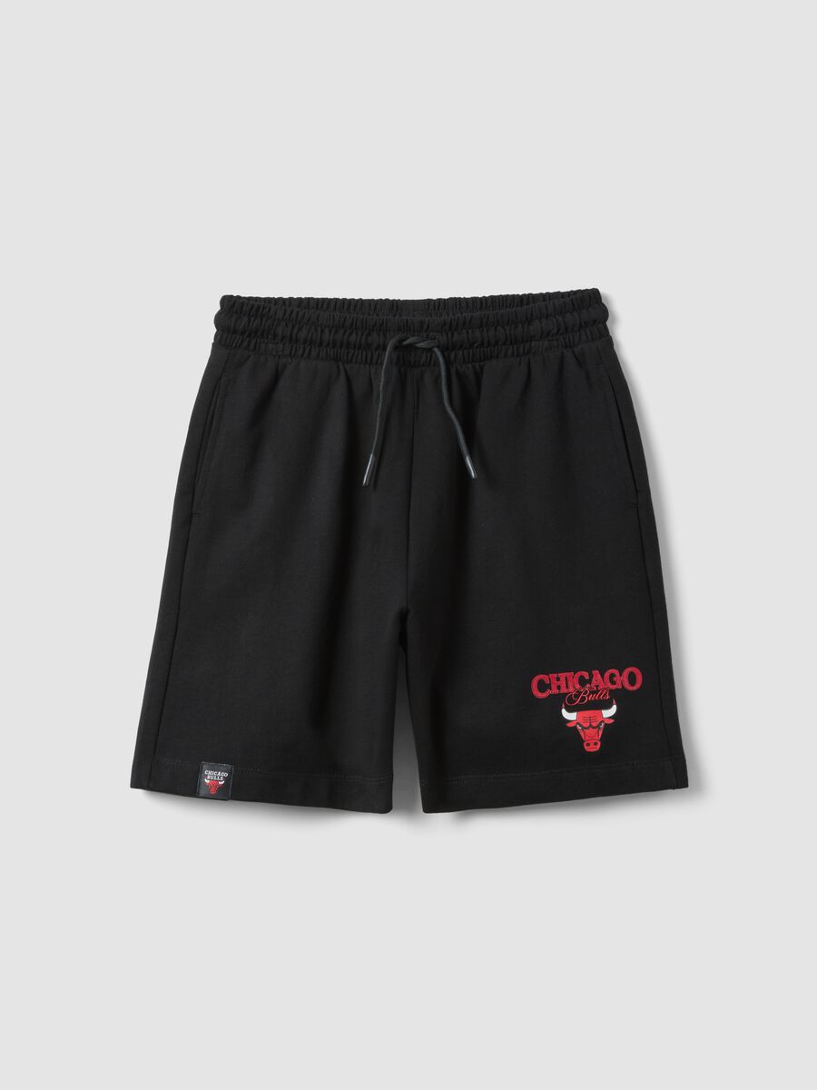Shorts in puro cotone nero da ragazza relaxed fit Chicago Bulls_3