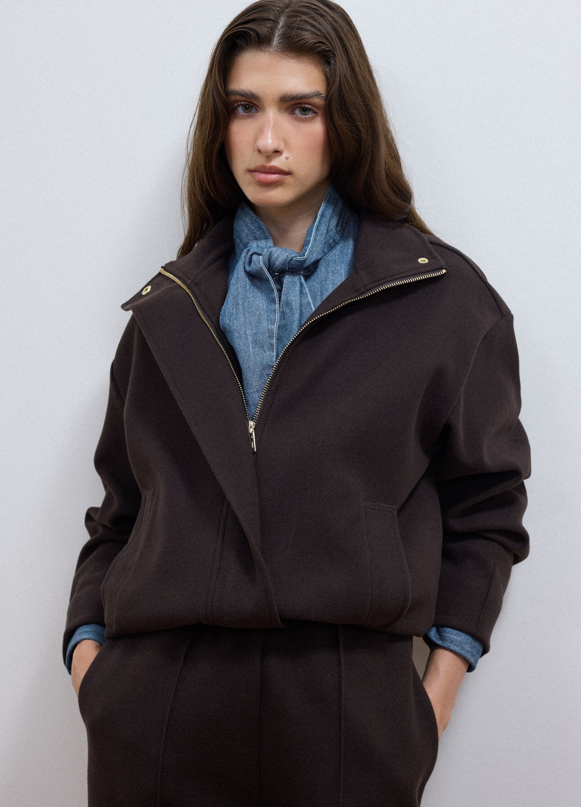 Brown viscose-blend cardigan, regular fit