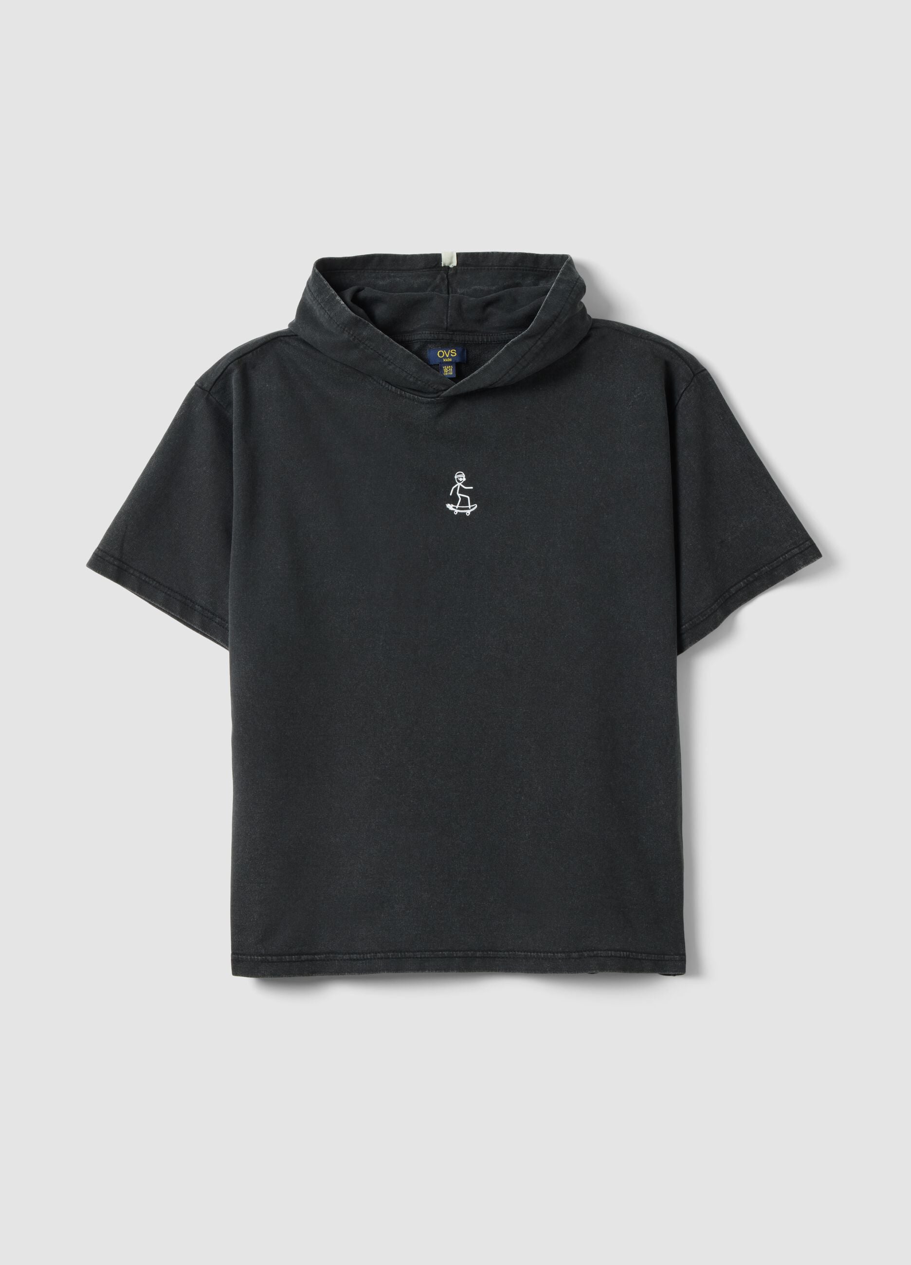 Boys' oversized black pure cotton t-shirt with hood