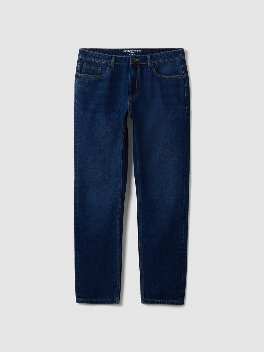 Dark blue slim-fit jeans in a cotton-viscose blend_4