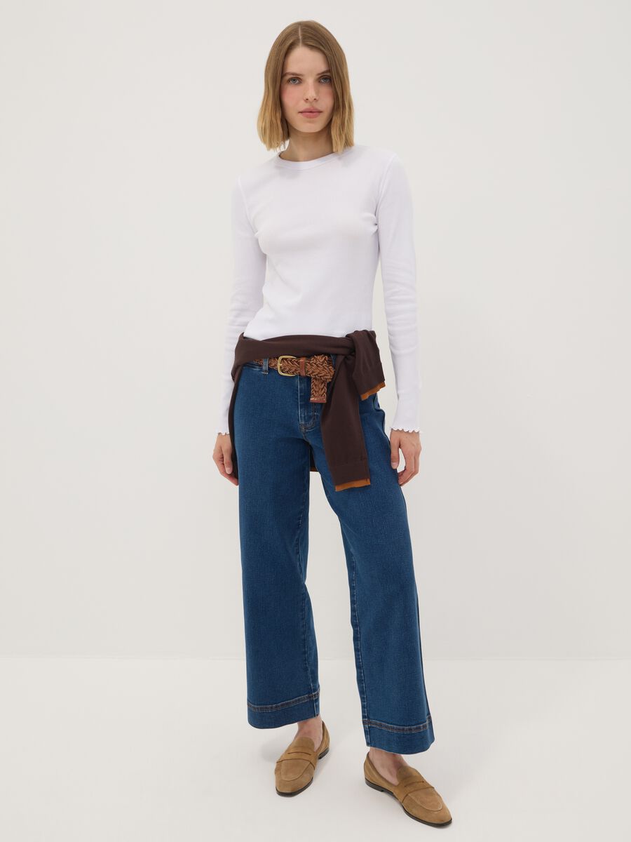 Blue wide-leg stretch cotton jeans_0