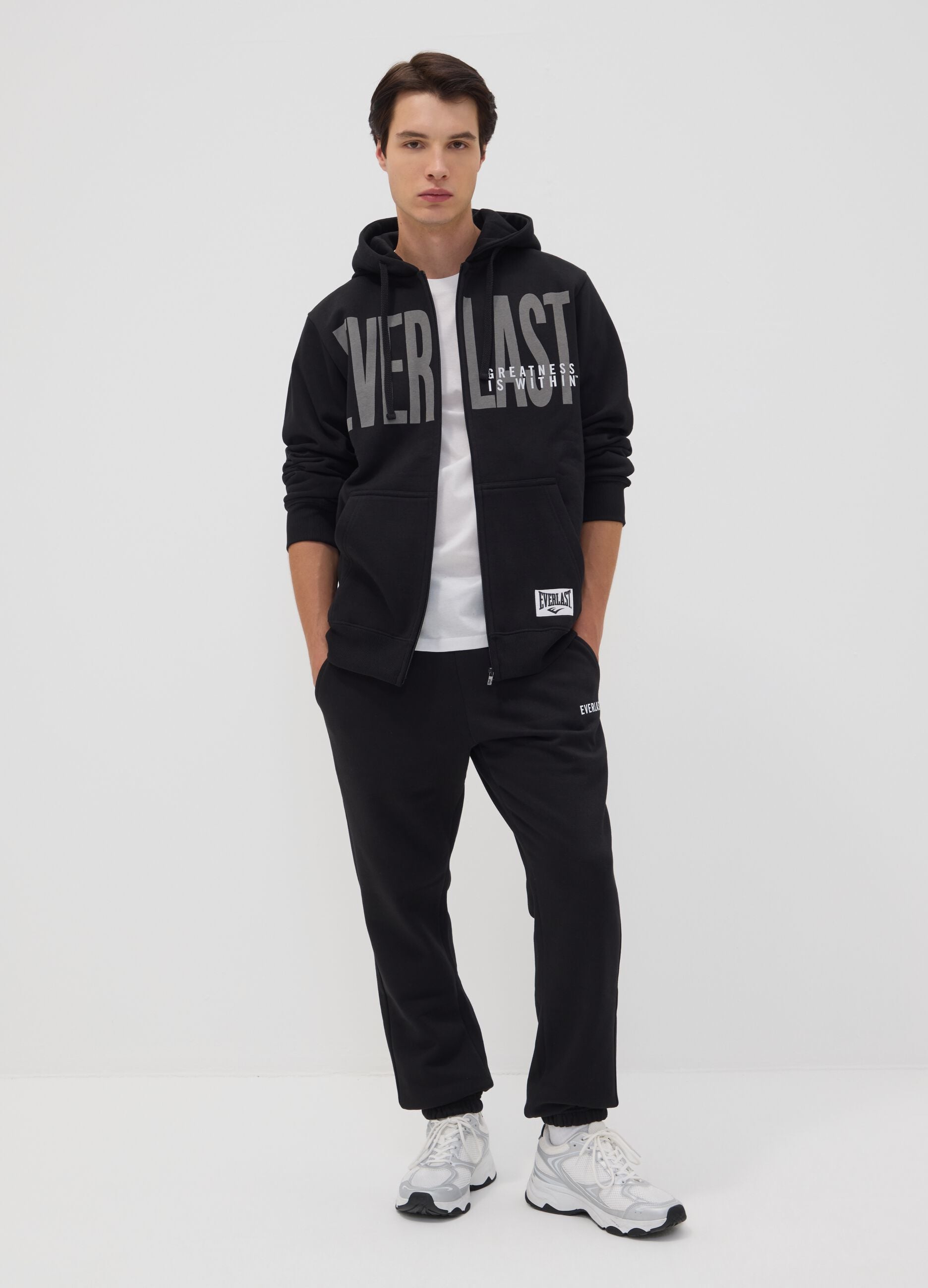 Black cotton-blend zip-up hoodie