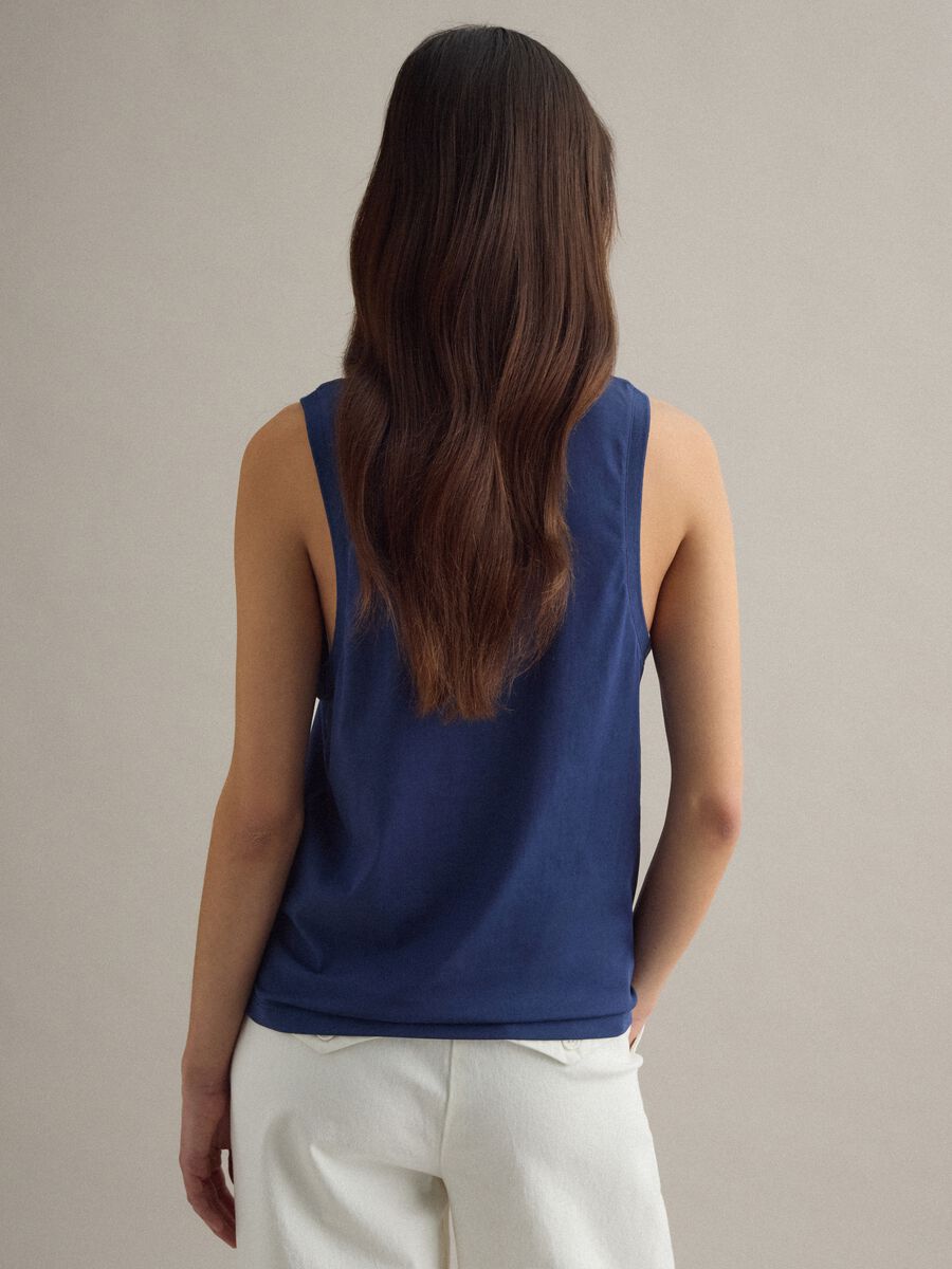 Tank top in misto cotone blu regular fit con scollo a V_3