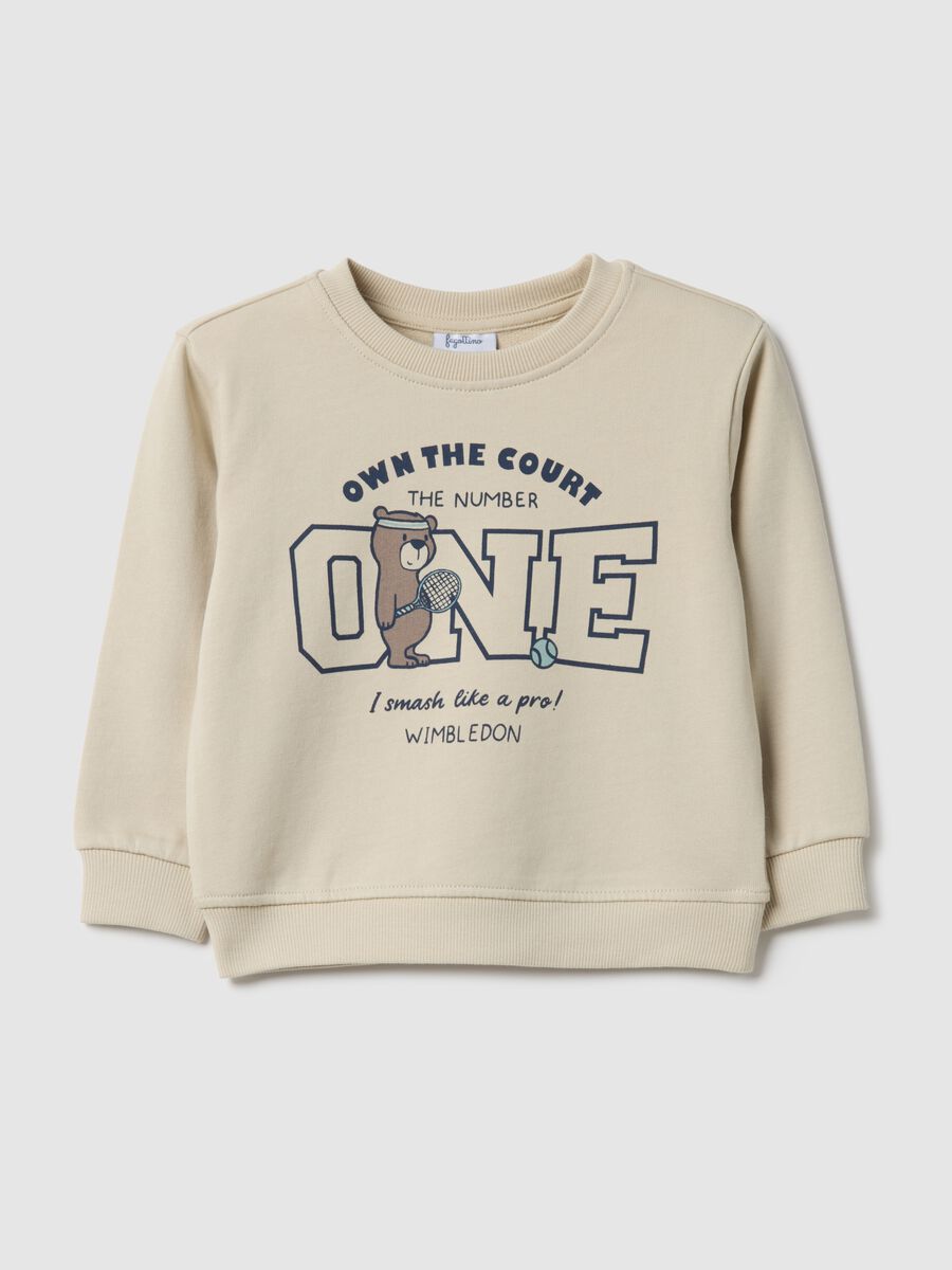 Beige pure cotton regular fit sweatshirt with print for baby_0
