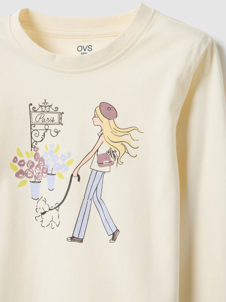 Girl's regular fit beige pure cotton t-shirt with print_2