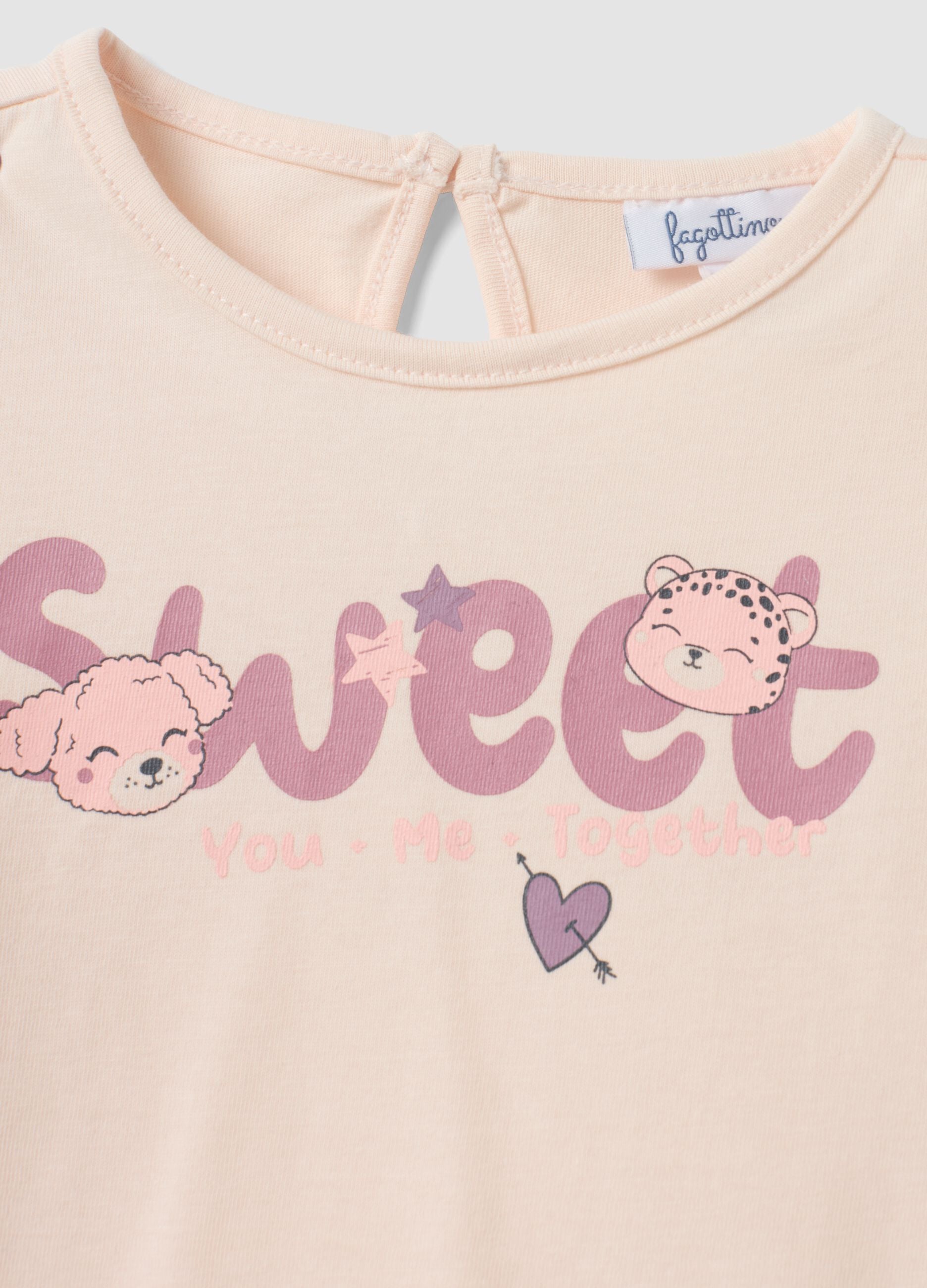 Pink long-sleeve organic cotton printed T-shirt for baby girls