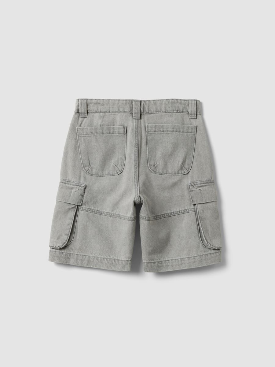 Grey cotton and viscose blend cargo shorts_4