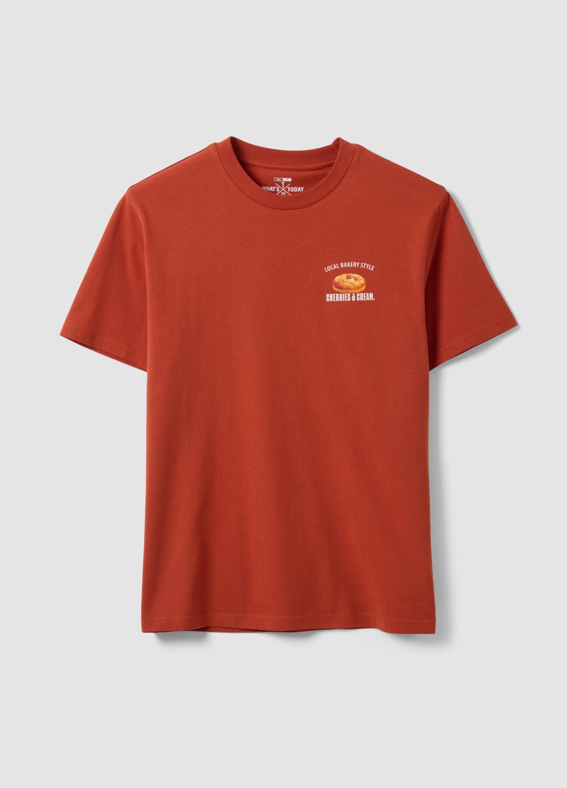 Red pure cotton jersey T-shirt with graphic print, regular fit