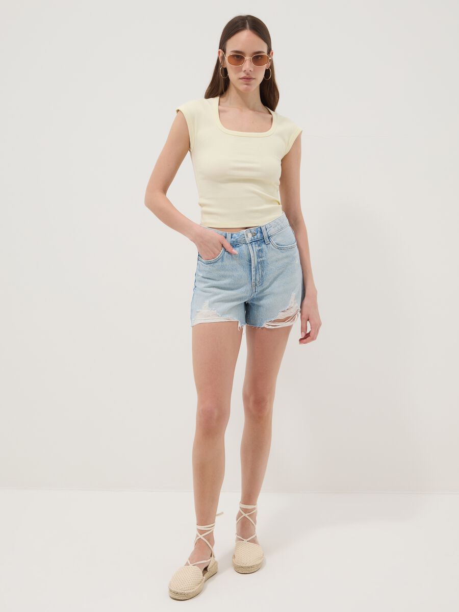 Yellow stretch-cotton short-sleeve T-shirt_1