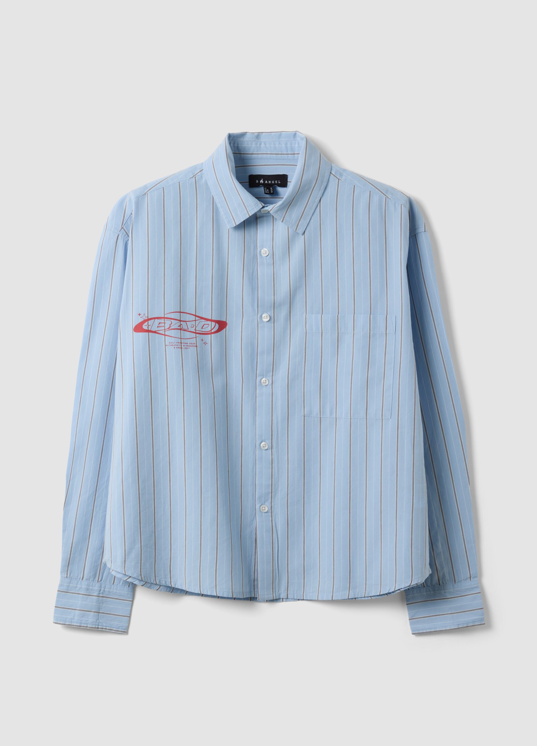 Blue cropped pure cotton striped shirt with oversized fit