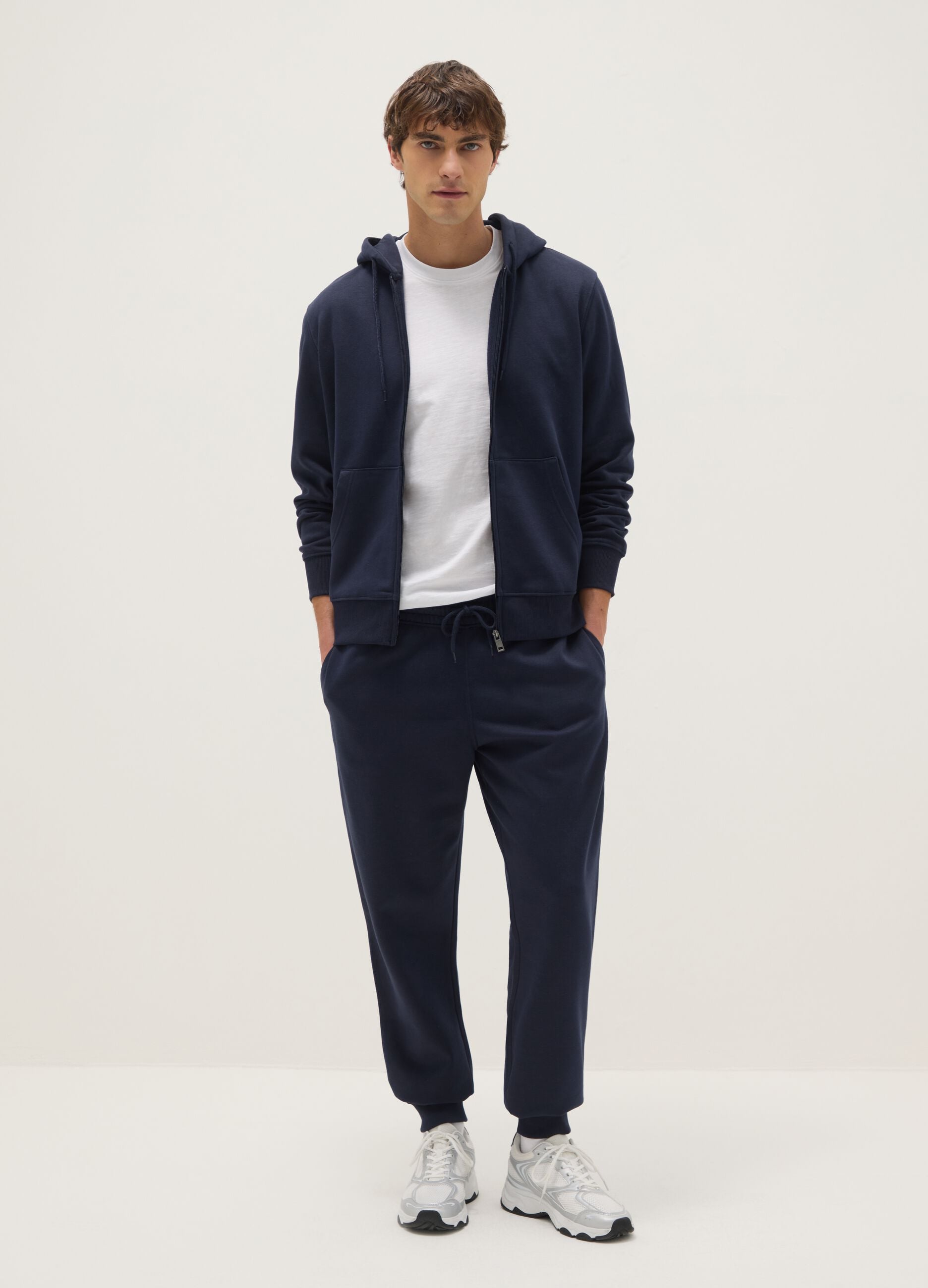 Blue cotton blend jogger trousers with regular fit