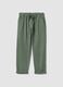 Green linen-cotton blend trousers with elasticated waist, regular fit_4
