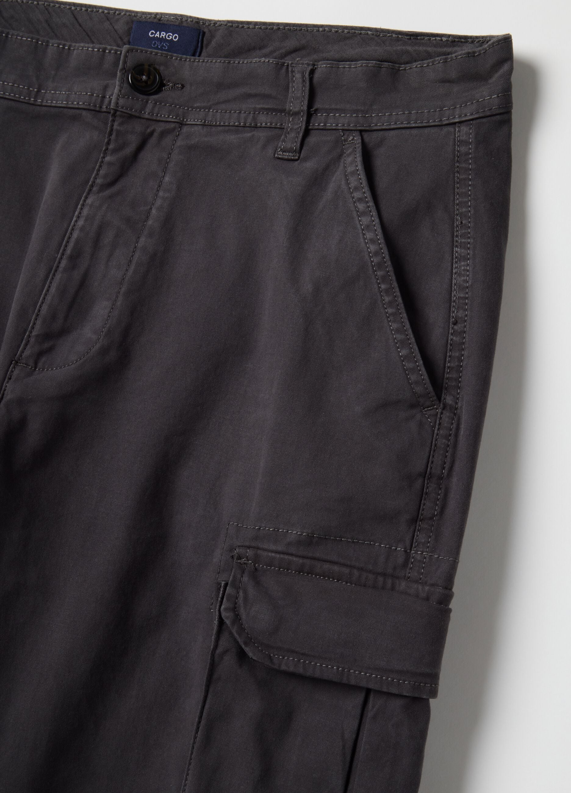 Grey slim fit stretch cotton cargo trousers