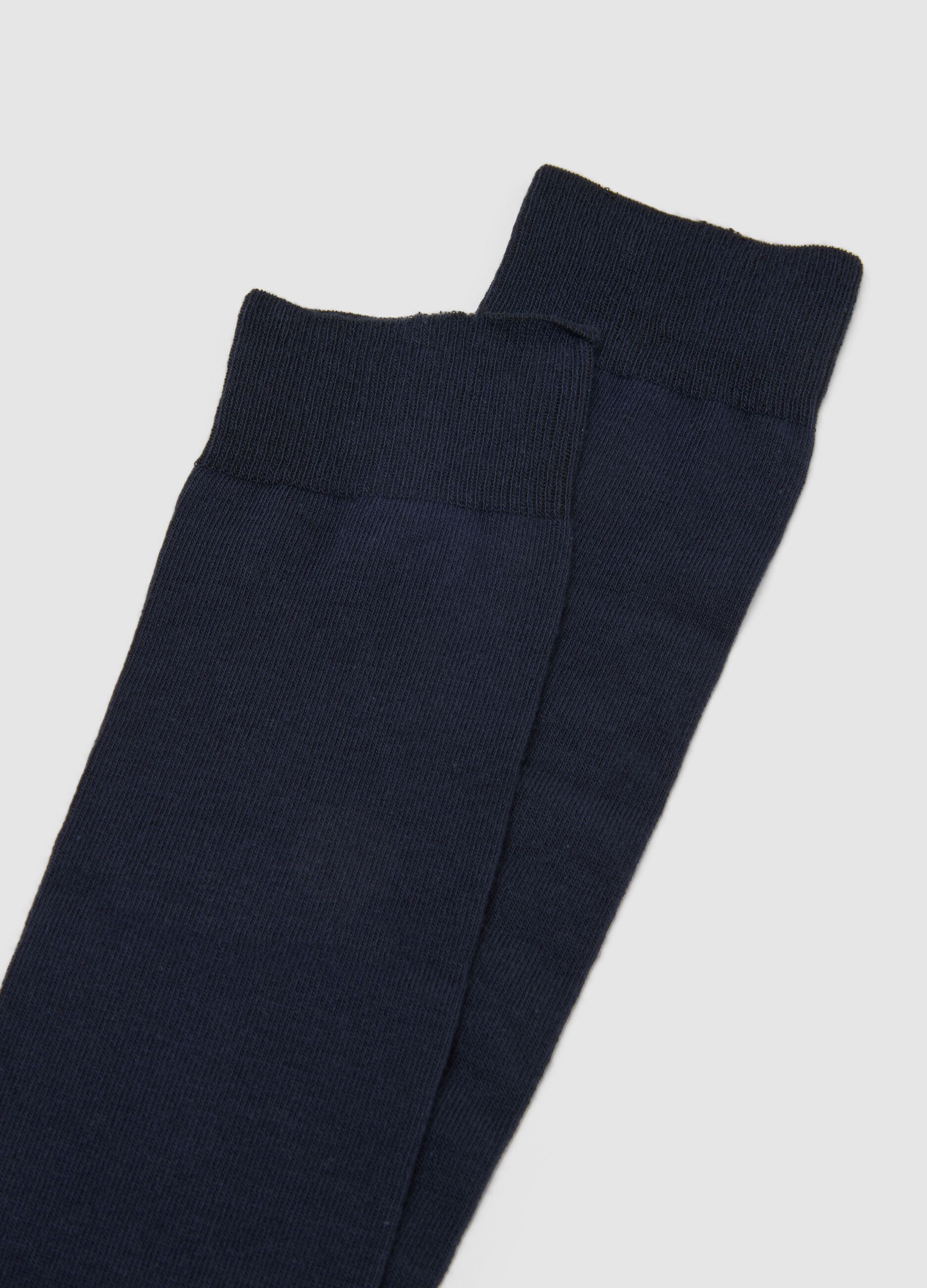 Twin pack of long blue elasticated cotton-blend socks