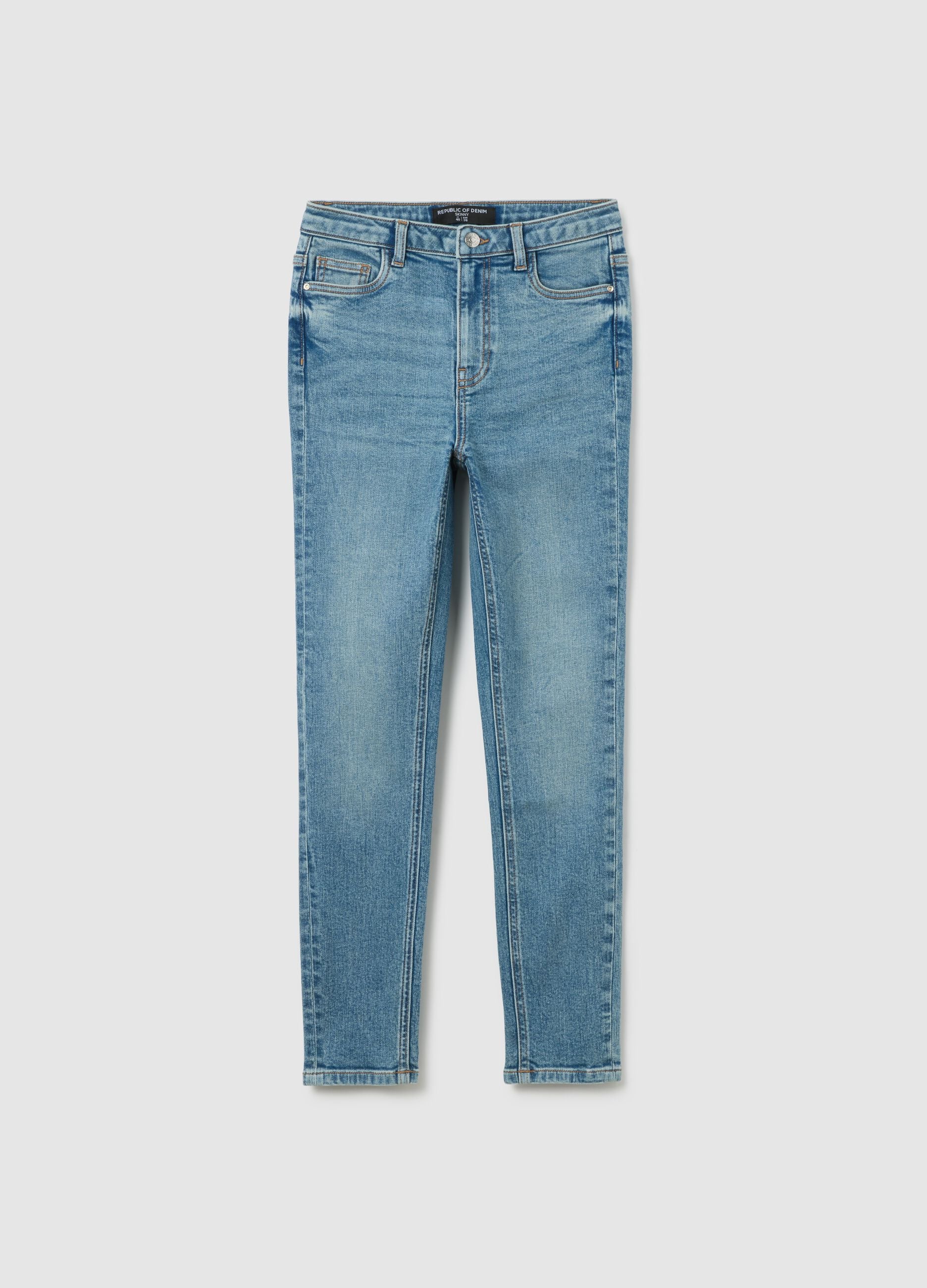 High-waisted blue skinny jeans in stretch cotton