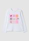 White stretch cotton crew-neck printed T-shirt for girls_0