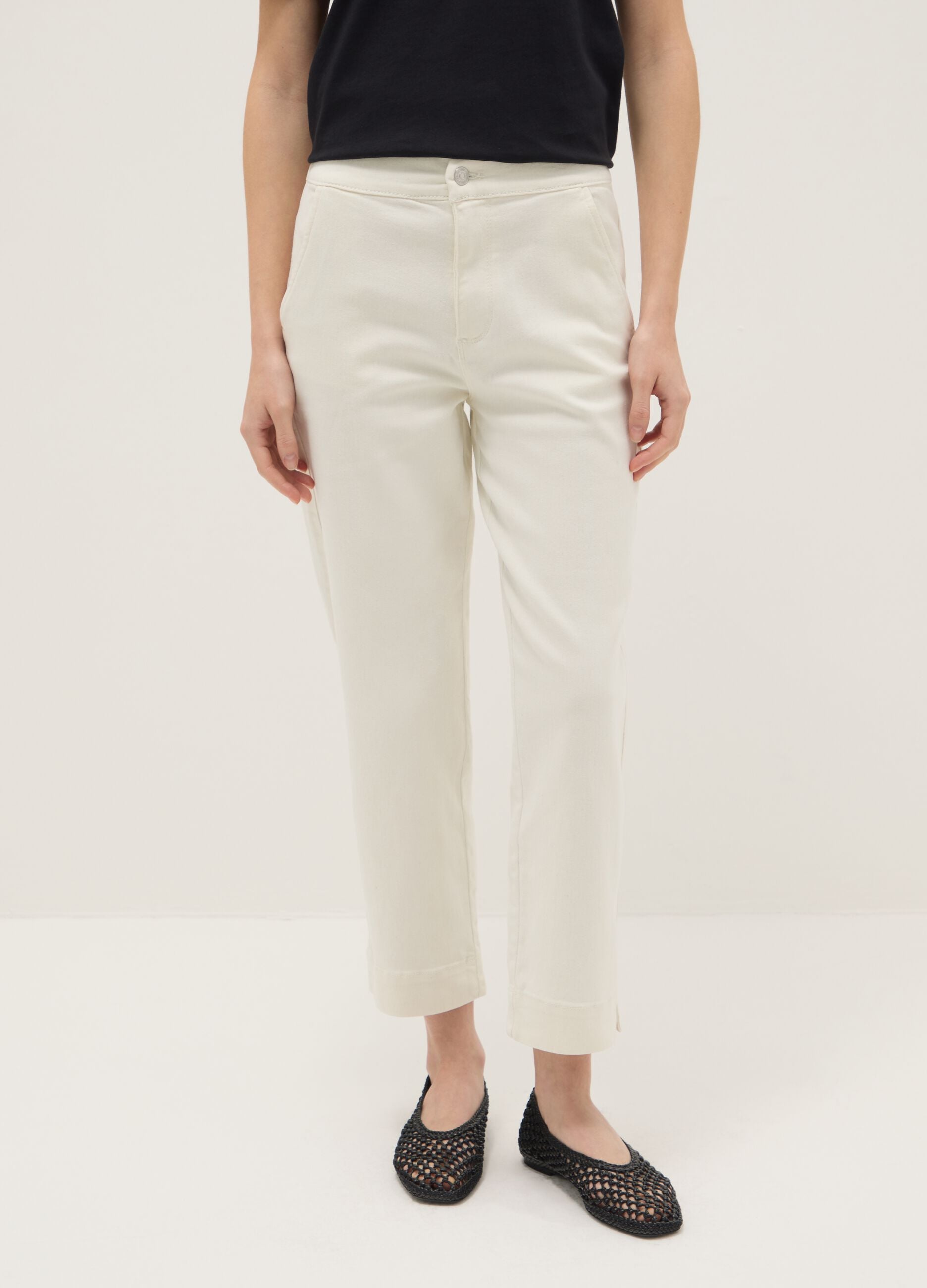 White Slim Fit Cotton Blend Chino Trousers