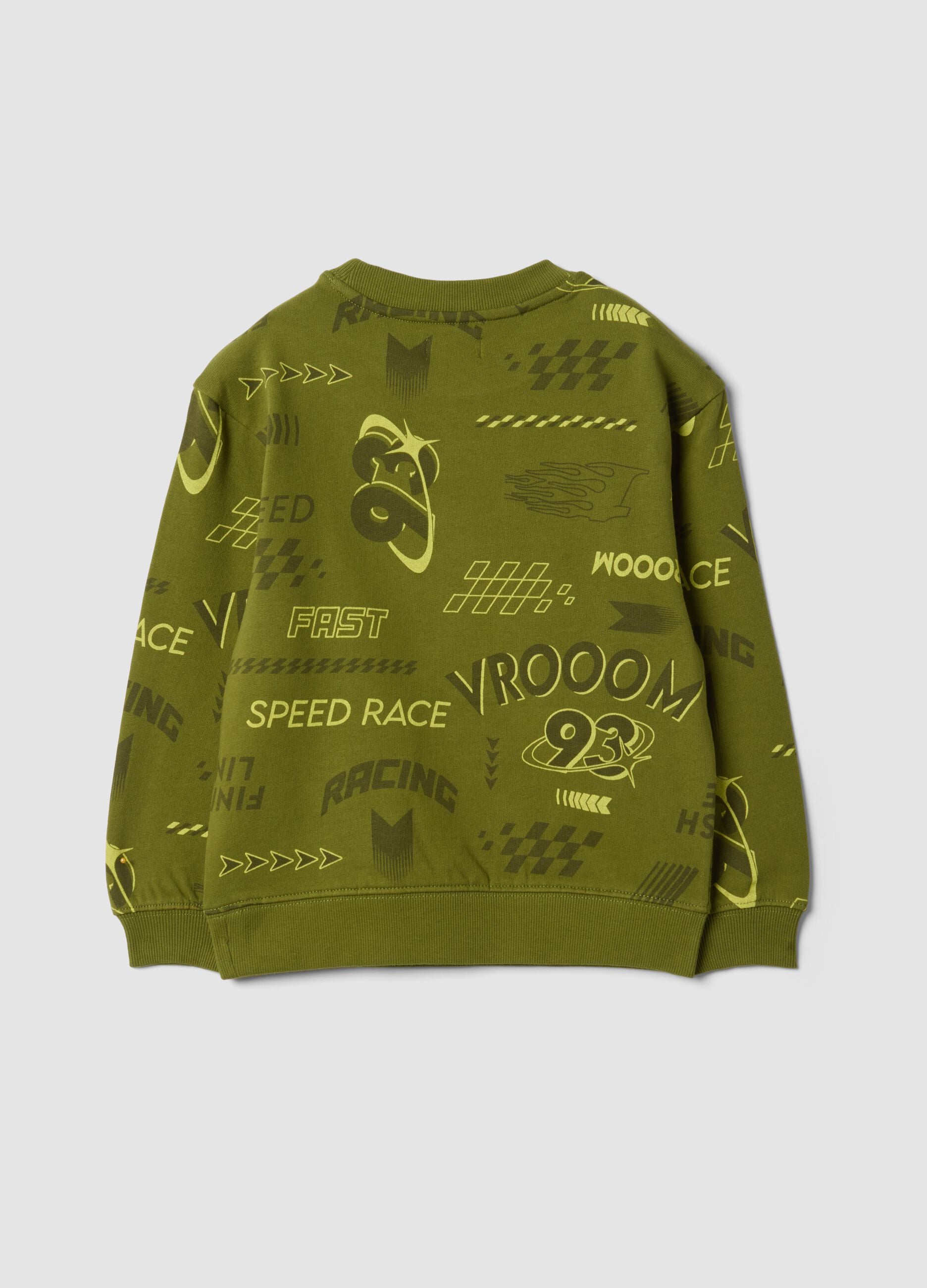 Green cotton and viscose blend racing-print sweatshirt, oversized fit