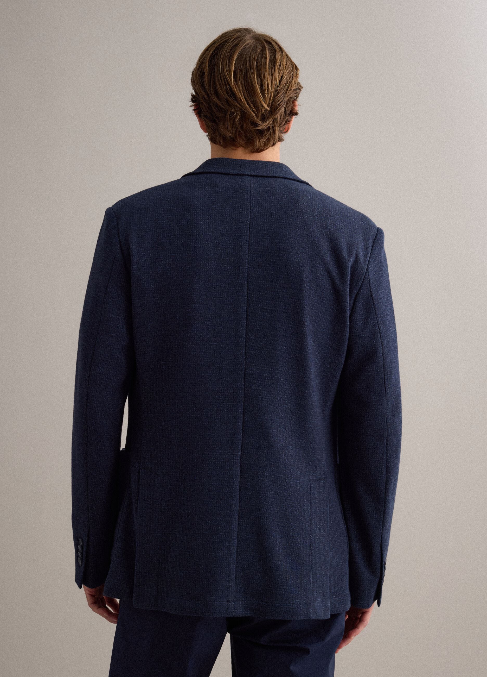 Slim fit blue stretch cotton blazer