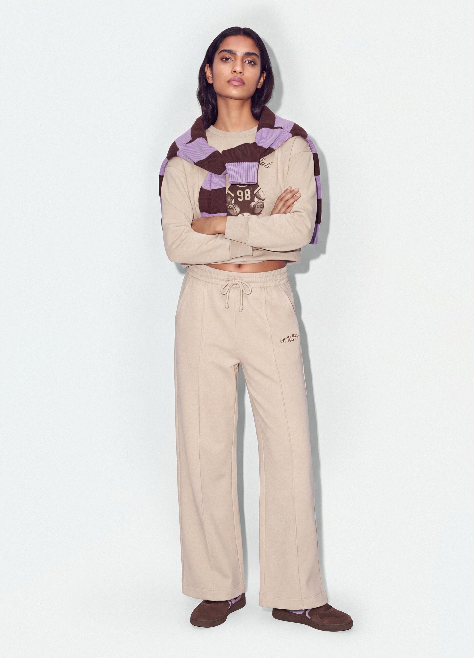 Beige cotton-blend straight-fit joggers