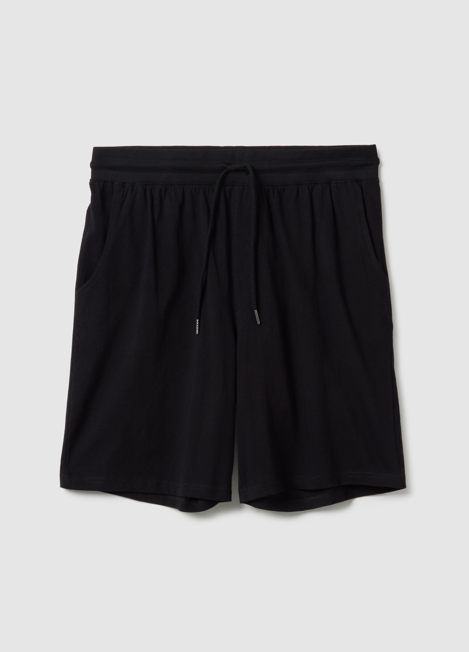 Black pure cotton regular fit pyjama shorts