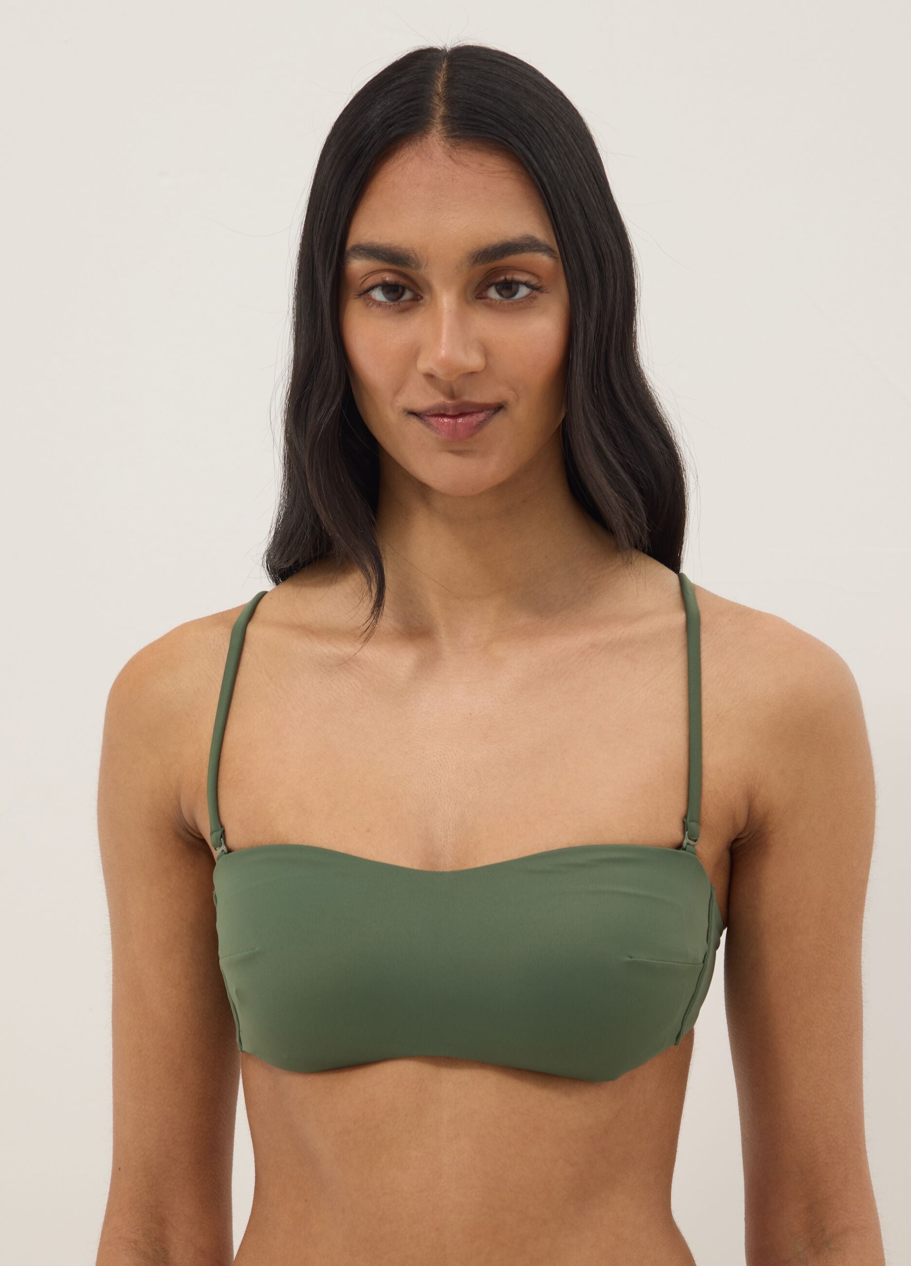 Green stretch bandeau bikini top with padding