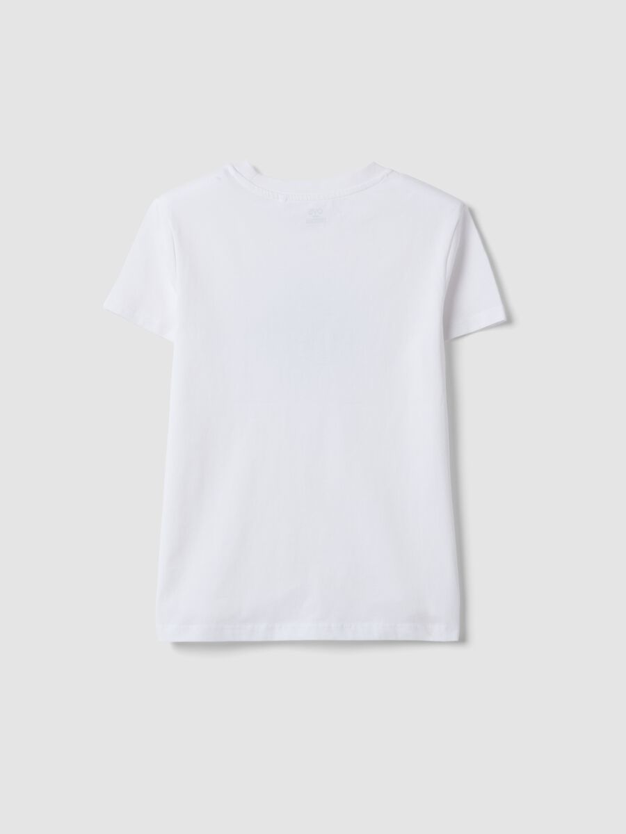 T-shirt bianca in puro cotone con fiore blu per ragazza regular fit_4