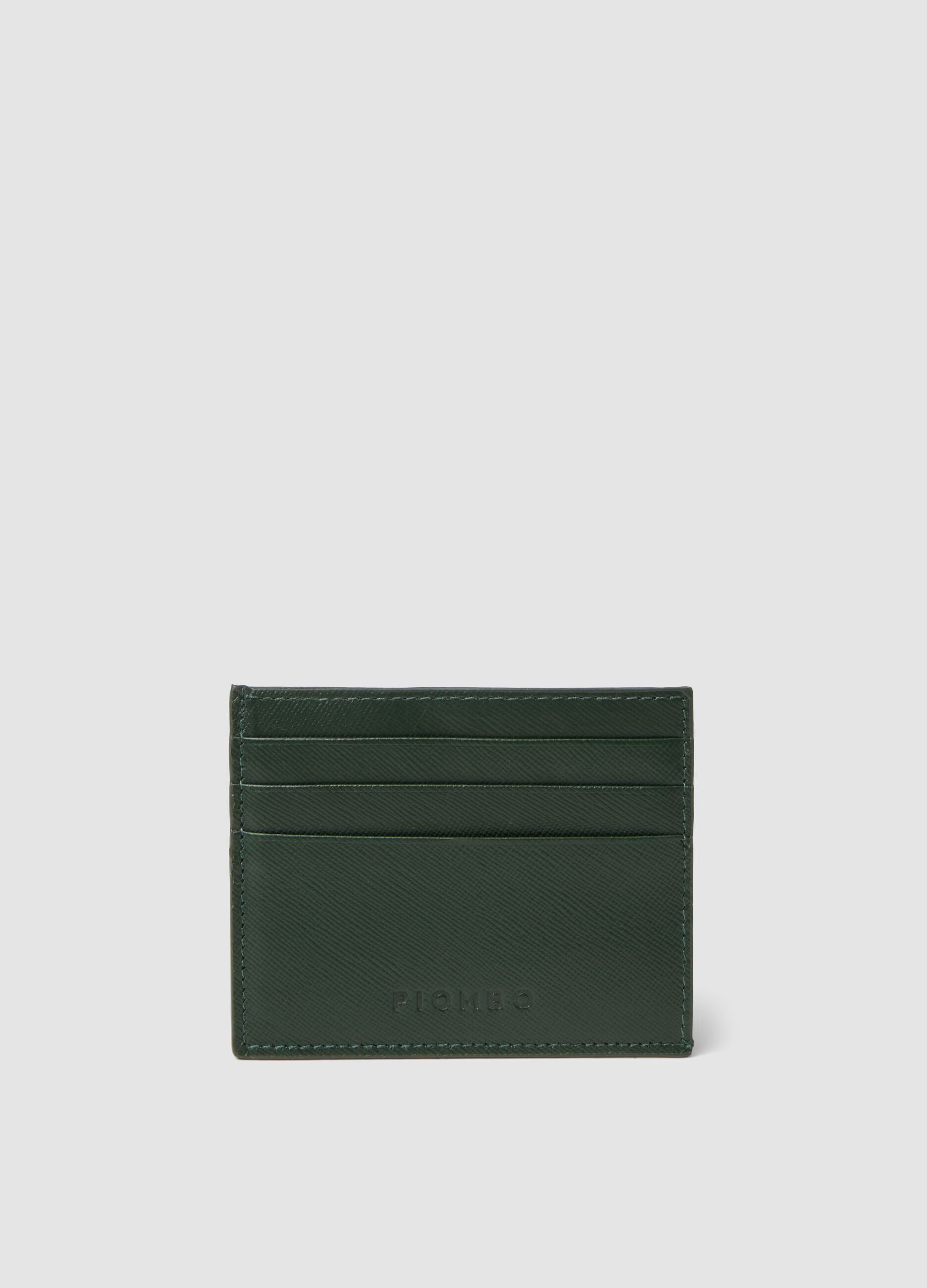 Green genuine leather card holder with side opening