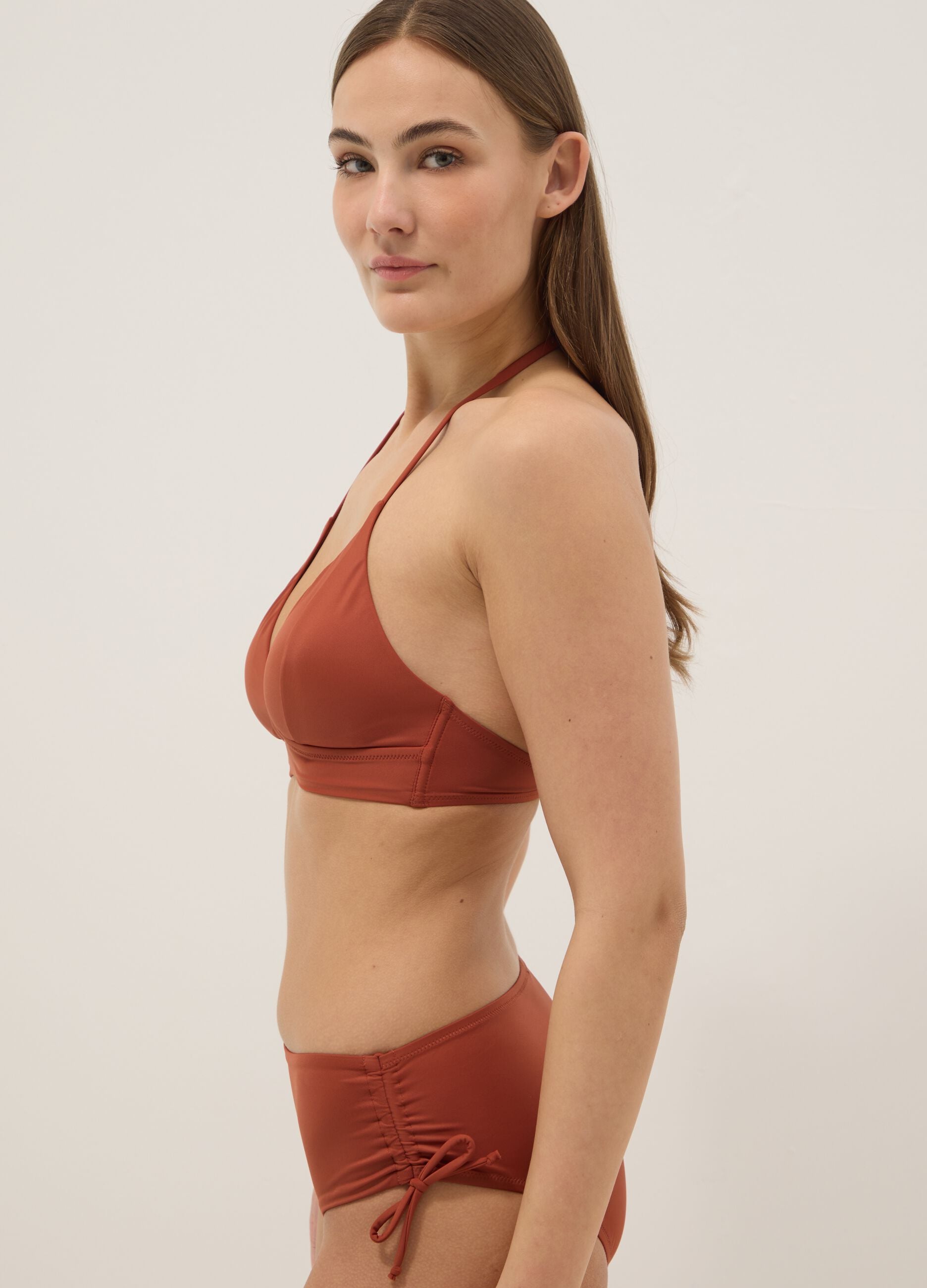 Orange stretch bikini top with removable padding