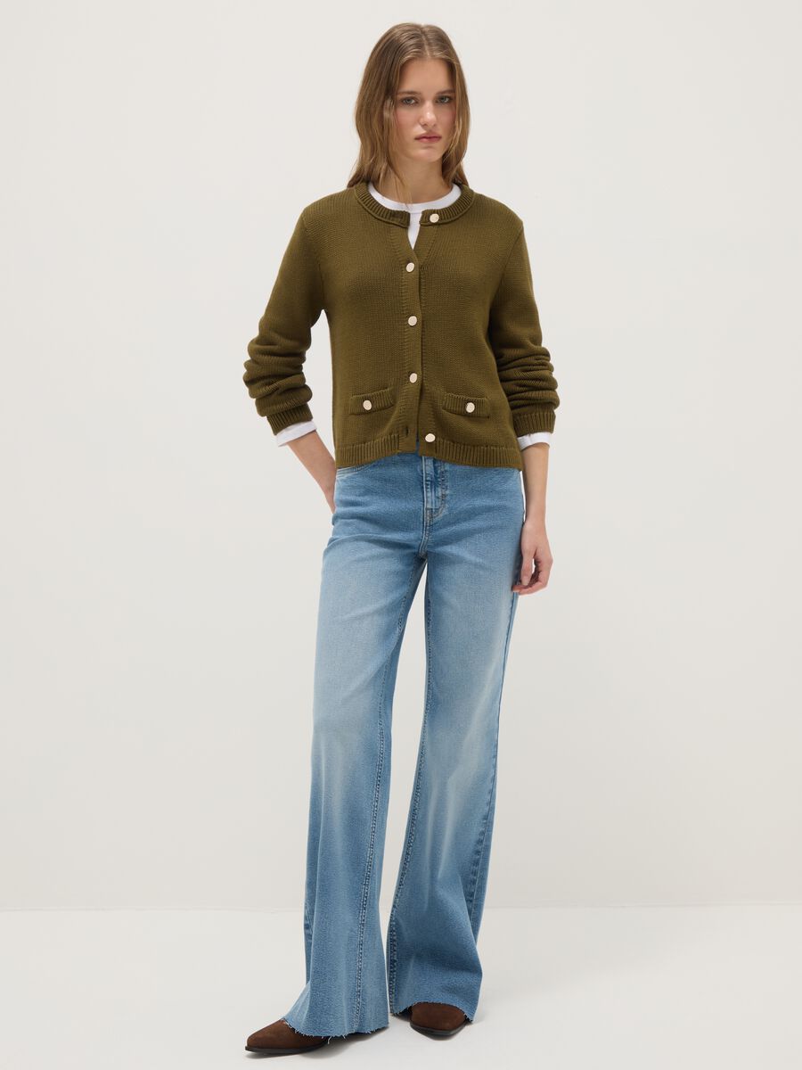 Green cardigan in pure cotton regular fit with buttons_1