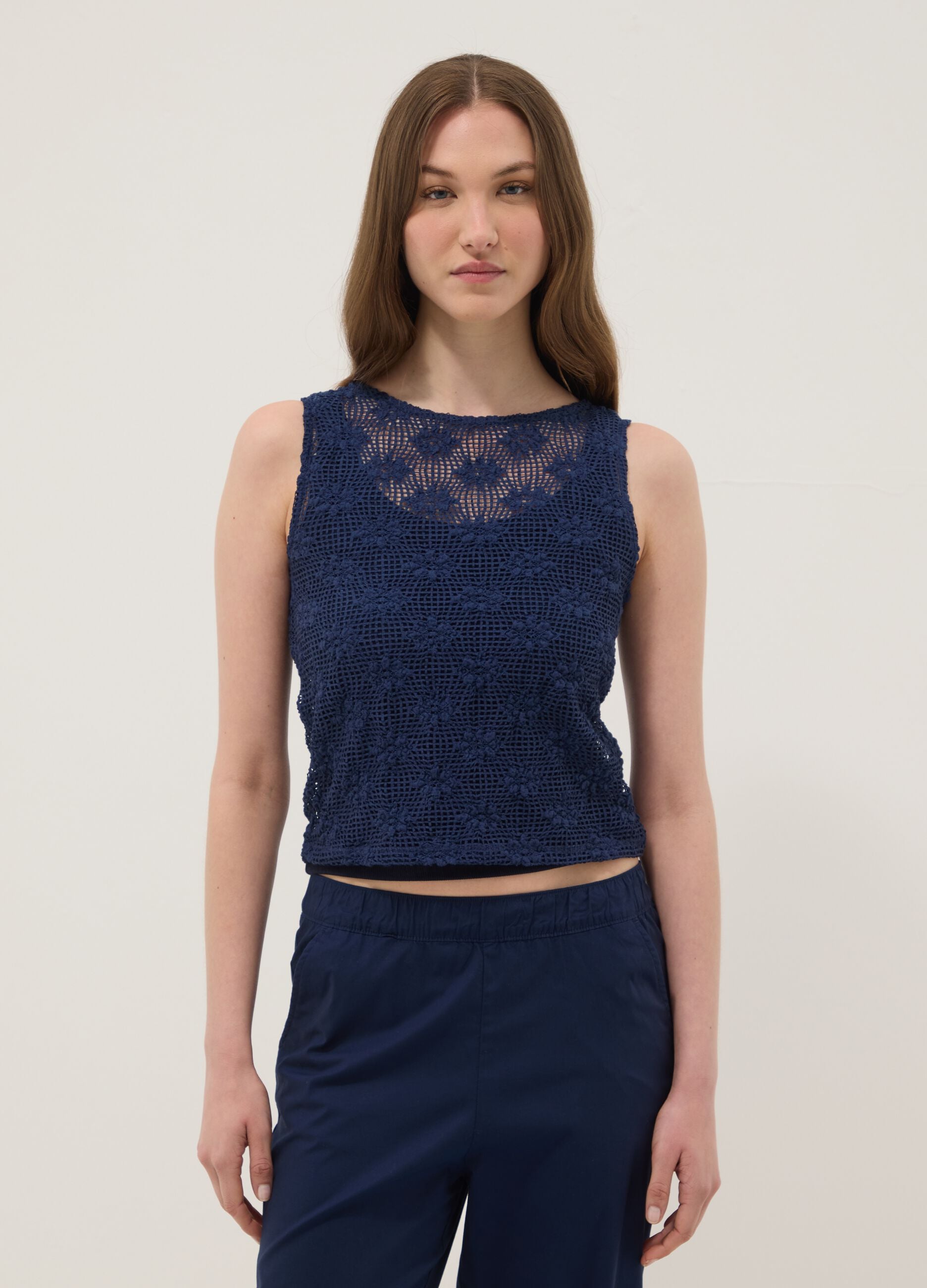 Blue stretch-fabric tank top