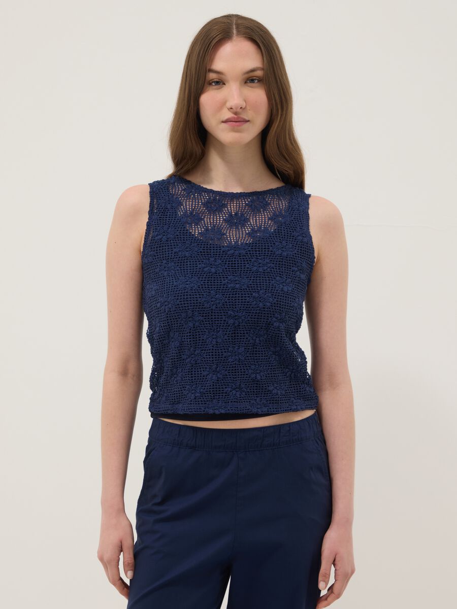 Blue stretch-fabric tank top_1