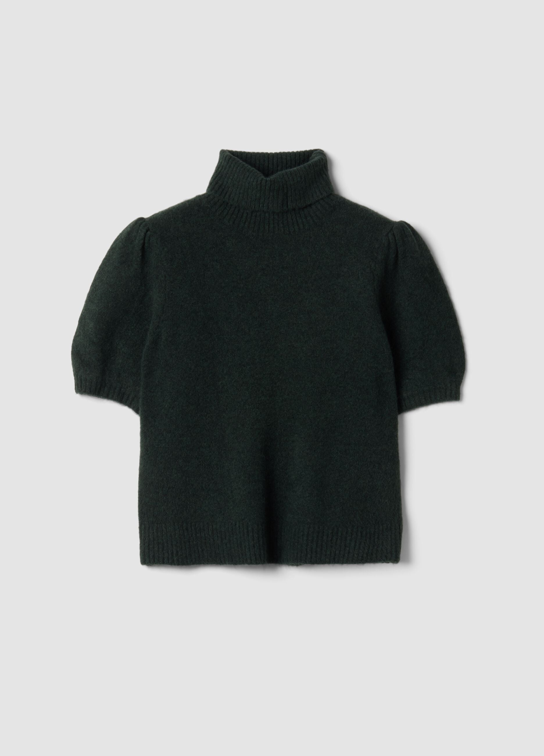 Green stretch-viscose turtleneck top