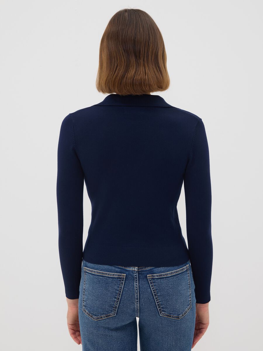 Blue viscose-blend polo-collar jumper, regular fit_3
