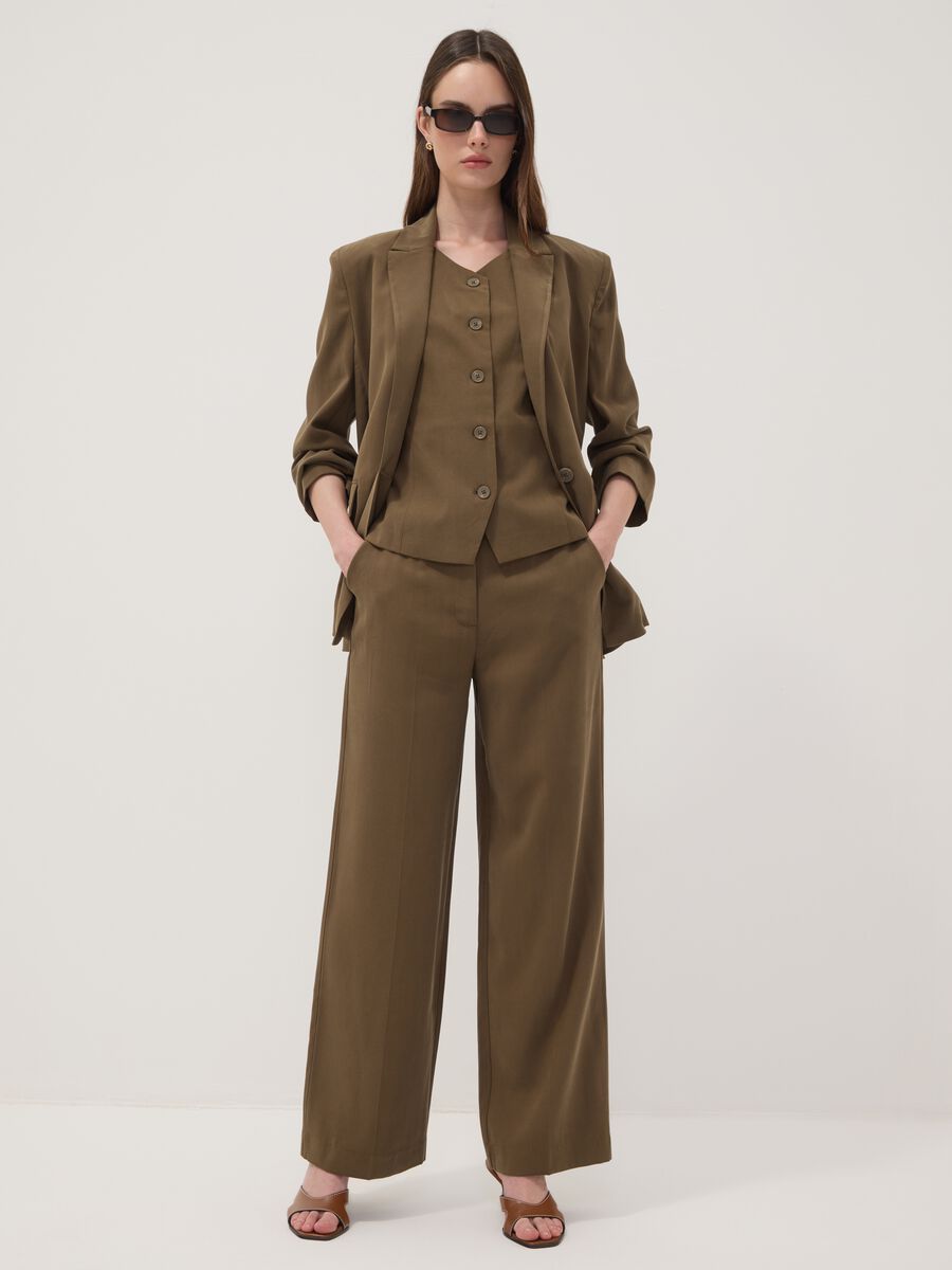 Green viscose-blend straight-leg trousers_0