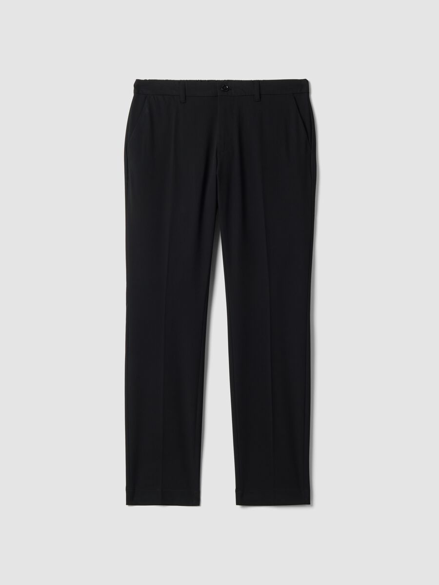 Black slim-fit stretch viscose twill chino trousers_0
