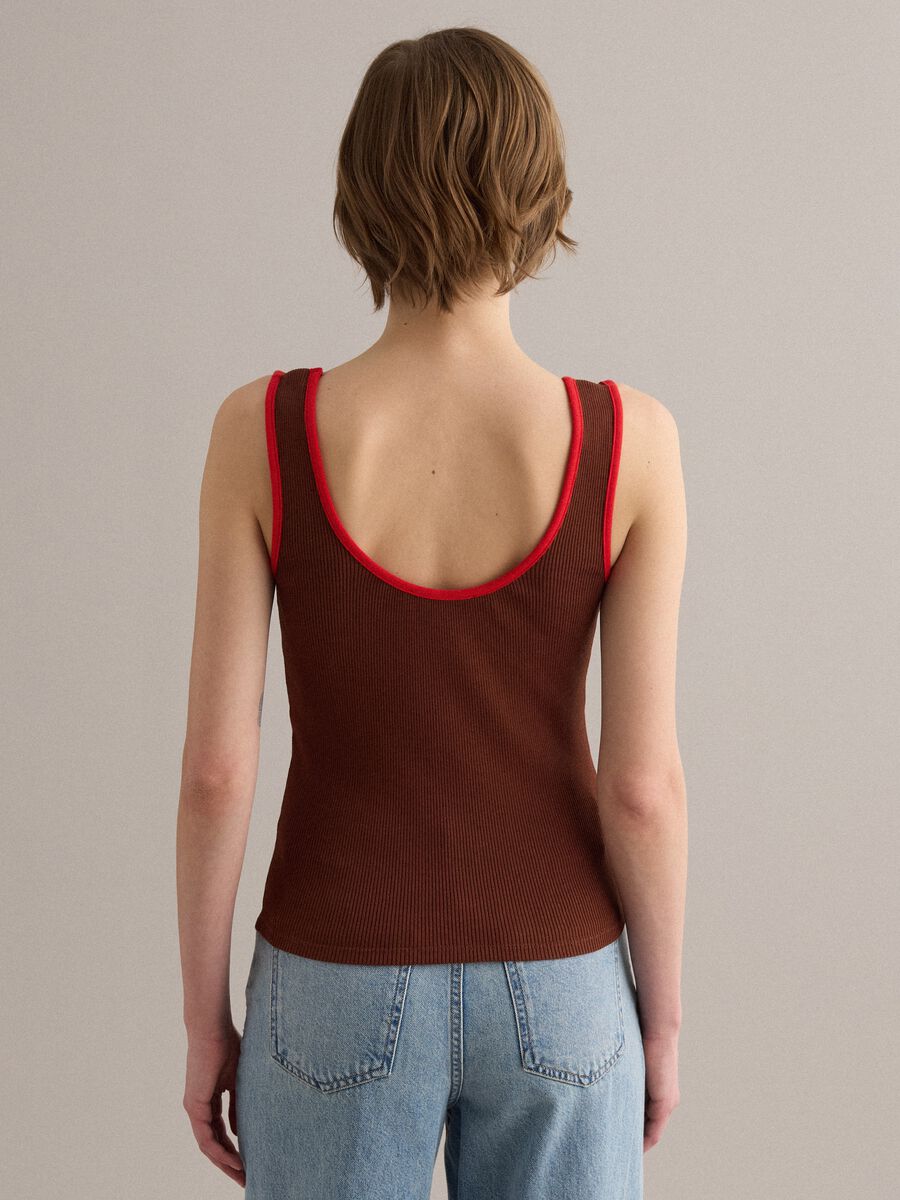 Tank top marrone in puro cotone a costine_3