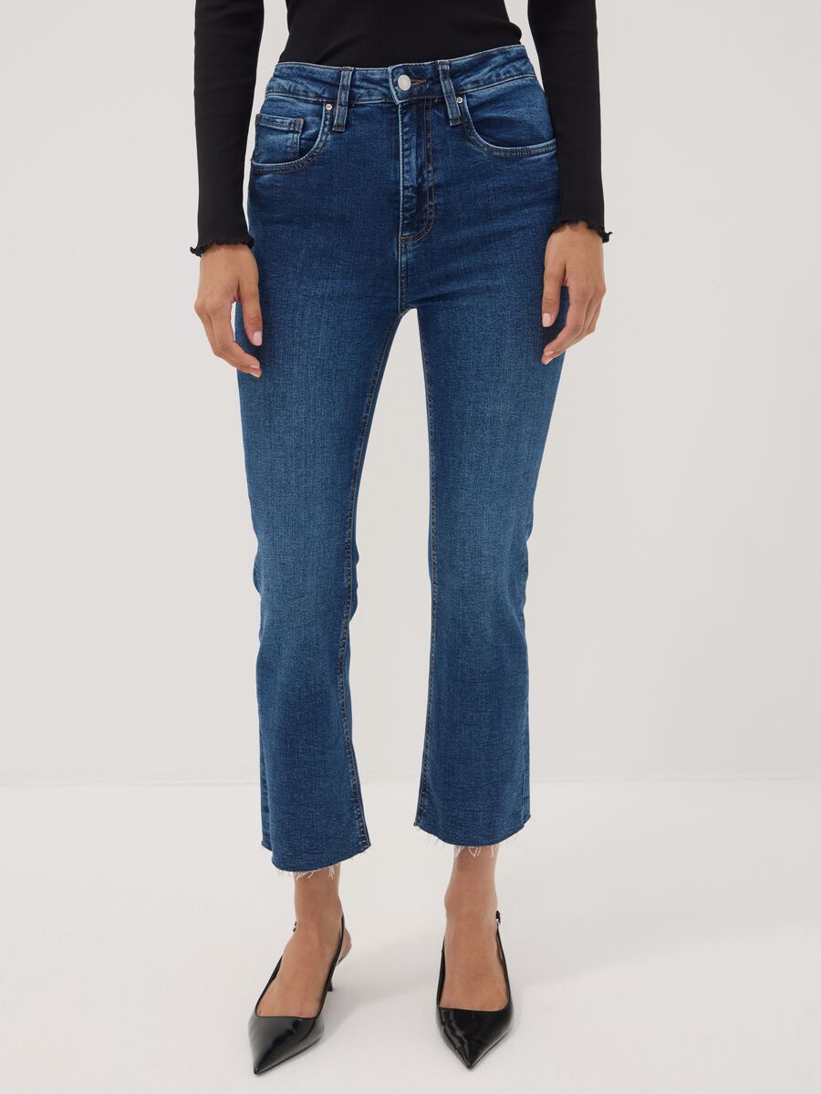 Blue stretch cotton denim flare jeans_1