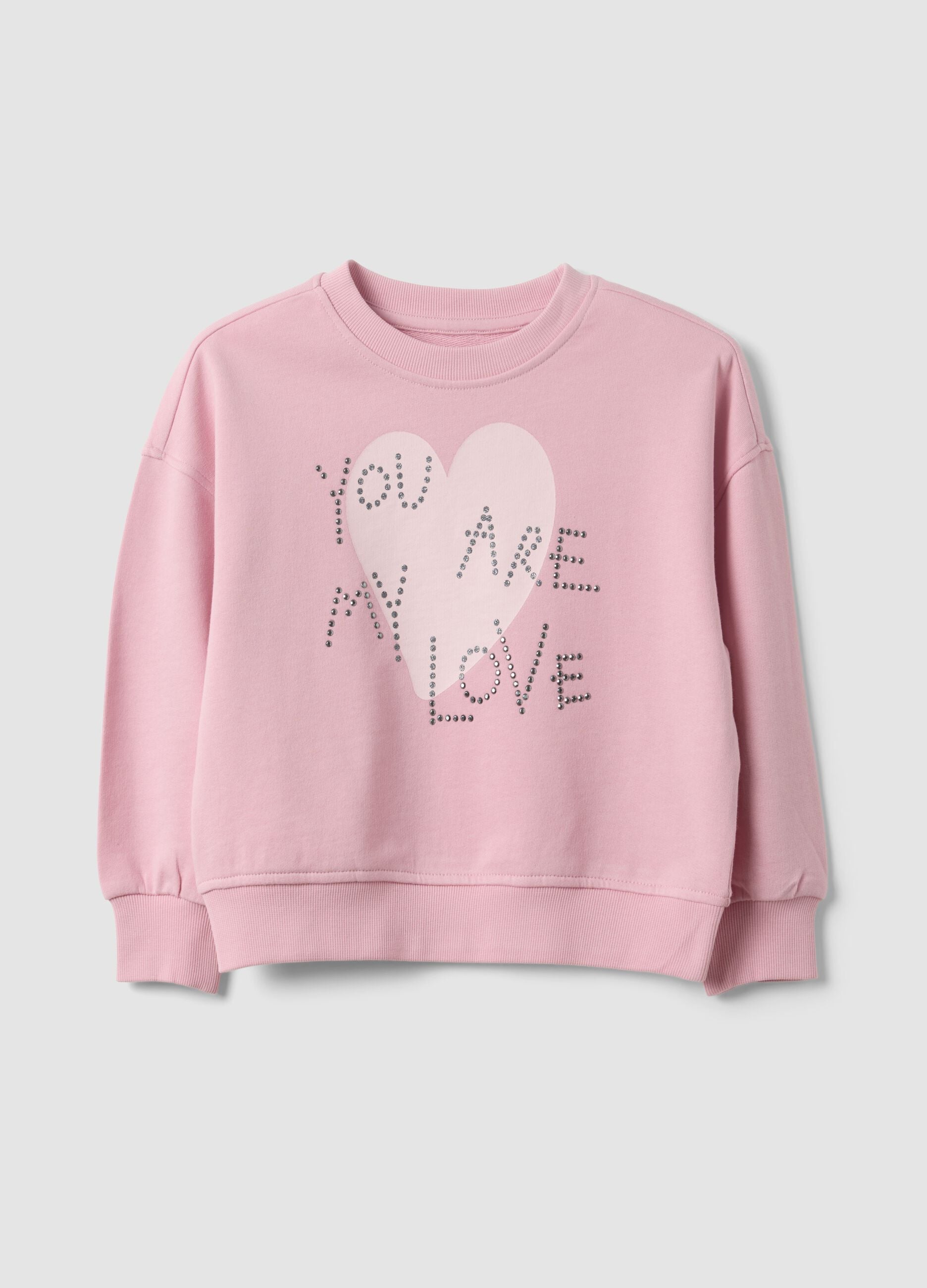 Pink pure cotton sweatshirt with heart print, regular fit, for girls