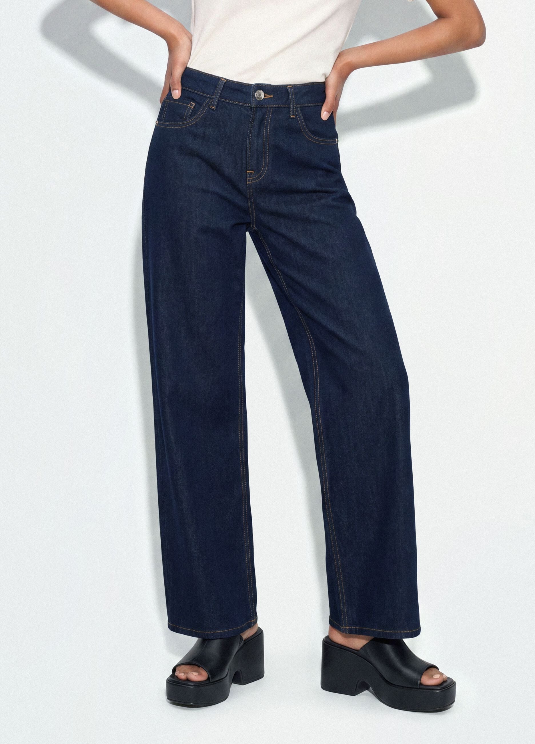 Blue denim wide-leg jeans in pure cotton