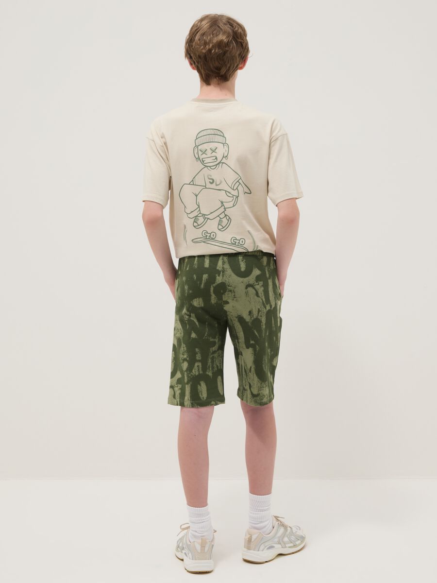 Shorts in puro cotone con stampa verde da ragazzo regular fit_1