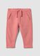Pink stretch cotton joggers with turn-up hem for baby girl_0