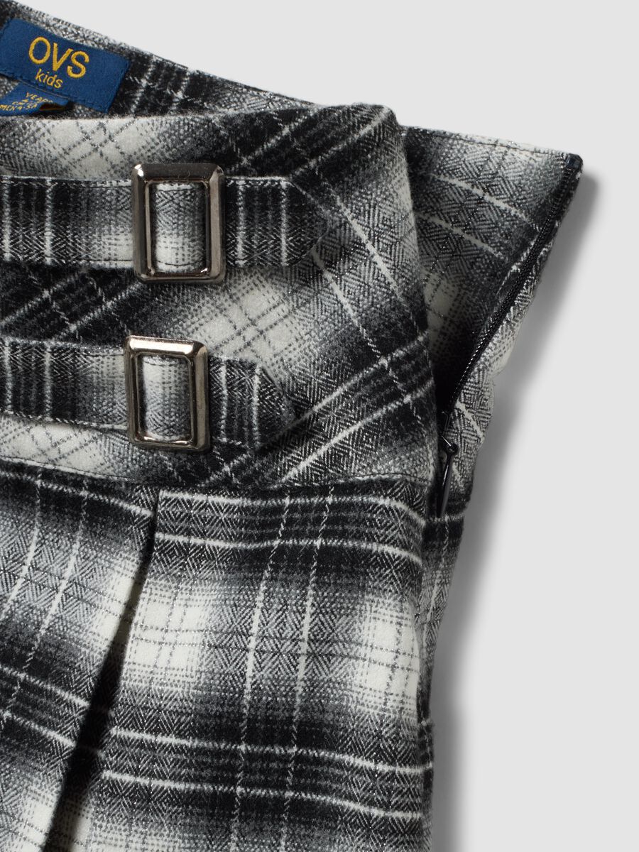 Black checked stretch viscose skirt with double buckle_3