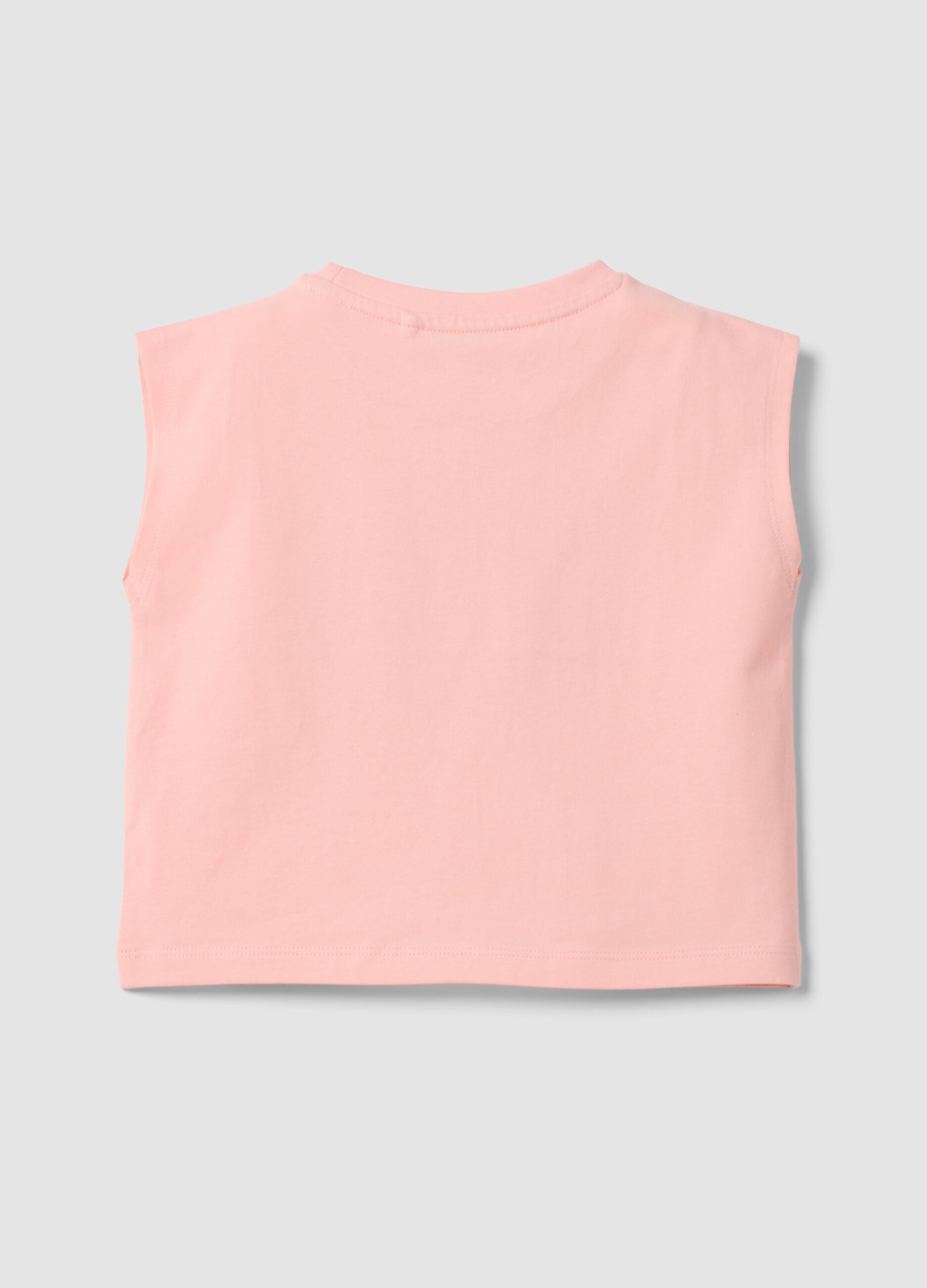 Pink pure cotton vest top with rainbow print