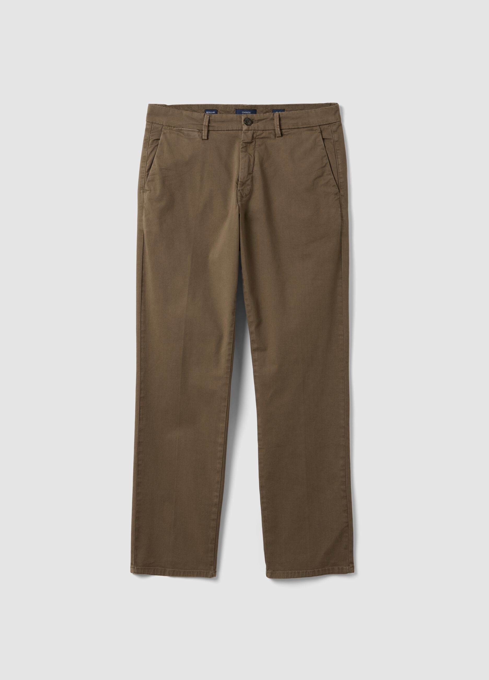 Brown regular-fit stretch cotton chino trousers